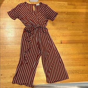 Piper and Scoot Striped Brown Jumpsuit Size Large